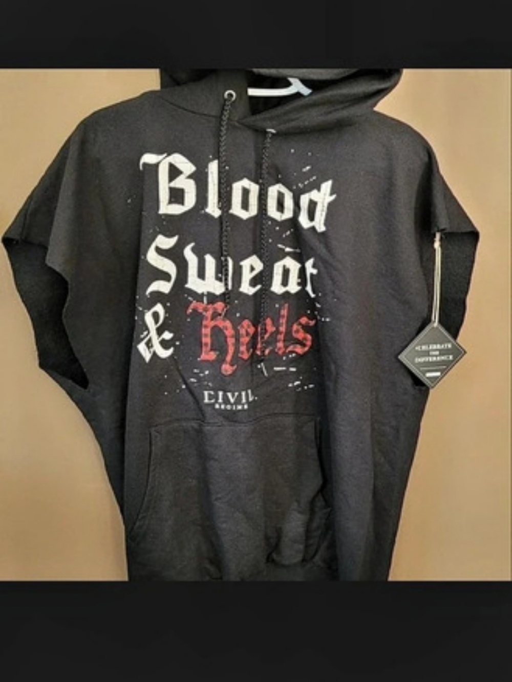 NWT Civil Regime Blood Sweat & Heels Sleeveless Hoodie Black & Red XL